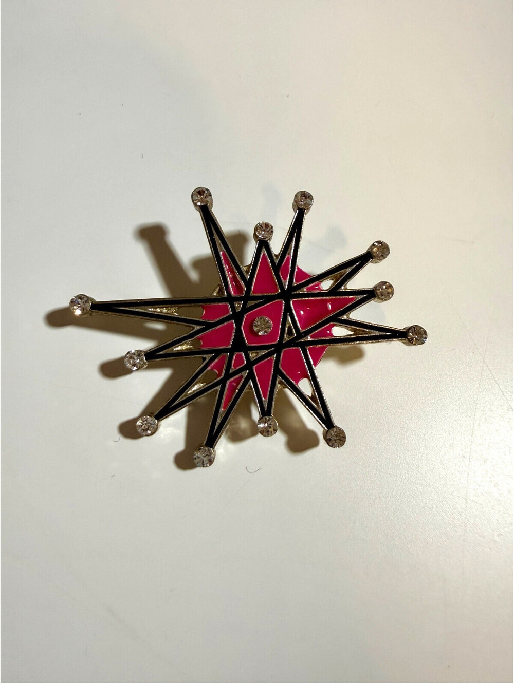 Atomic Pink Starburst Mini Brooch LittleSuzyHomemaker 50s 60s Space Age MCM Pin